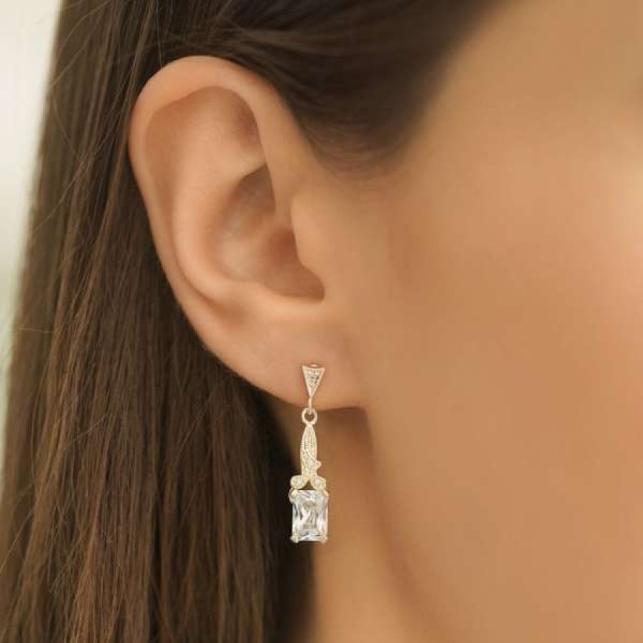 Giftware * | Giftware Newbridge Silverware Vintage Drop Earrings Square Stones