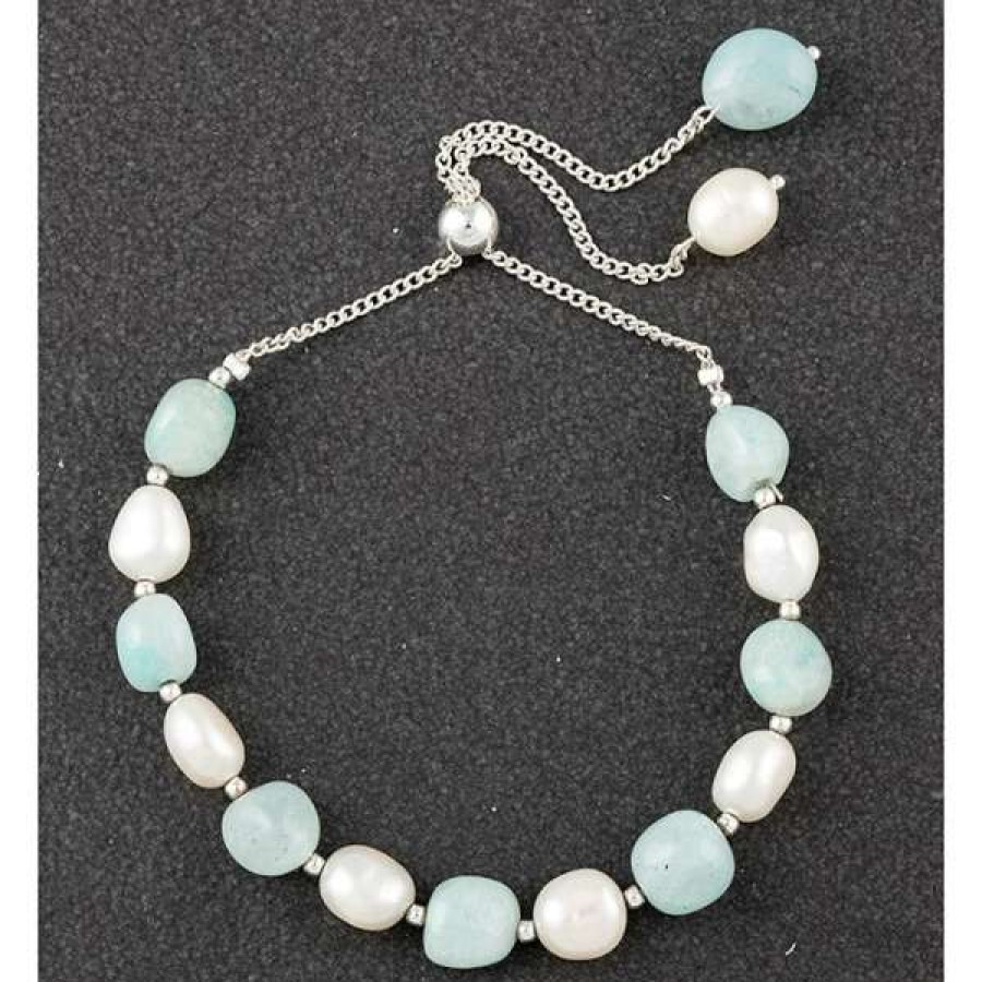 Giftware * | Equilibrium Giftware Freshwater Pearl Amazonite Silver Plated Friendship Bracelet